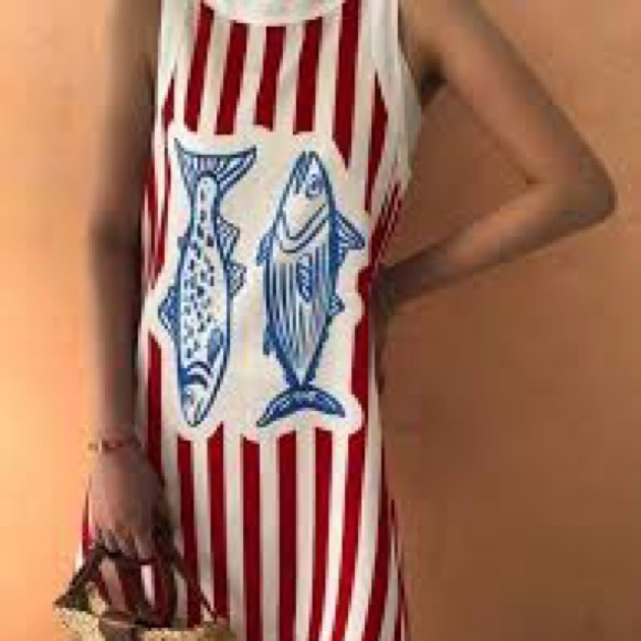 Dresses & Skirts - Striped Sleeveless Dress with Fish Design